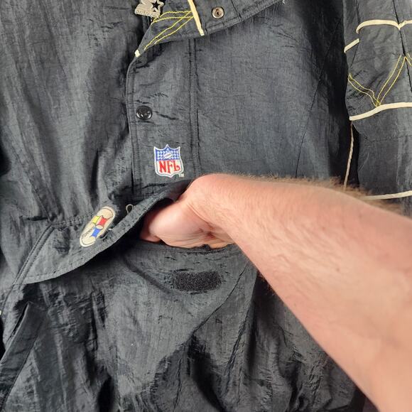 Vintage 1990s Starter Steelers NFL Pro Line Pullover Jacket XXL Black Big Logo - Picture 6 of 10